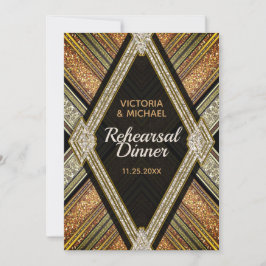 アールデコブロンズグラ結婚マーのリハーサルディナー 招待状