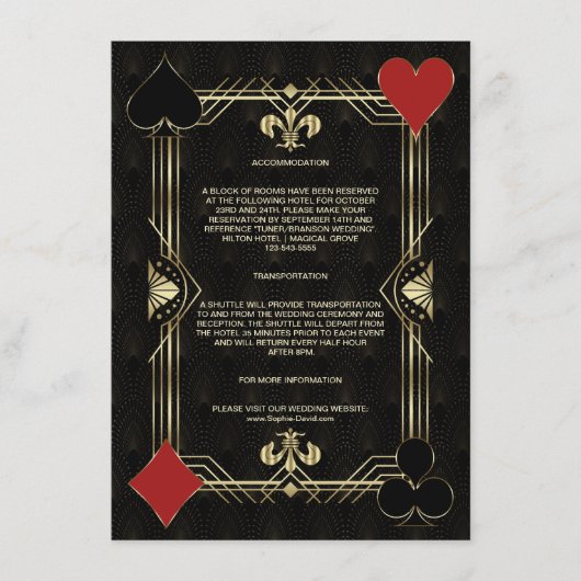 アールデコベガストランプのポーカー結婚ズアコモデーション エンクロージャーカード (正面)