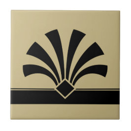 アールデコベージュ黒の幾何学的花要素06 タイル