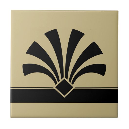 アールデコベージュ黒の幾何学的花要素06 タイル (正面)