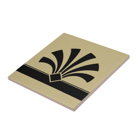 アールデコベージュ黒の幾何学的花要素06 タイル (側面)