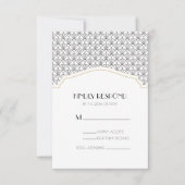 アールデコホワイトとブラックのヴィンテージ結婚式の反応 出欠カード (正面)