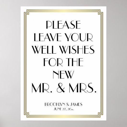 アールデコホワイトと金ゴールドゲストブックサイン18x24 ポスター (正面)