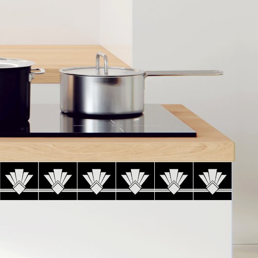 アールデコホワイトオンブラックシック幾何的縁ど04 タイル