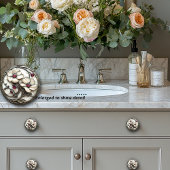 アールデコホワイトガラス花エレガント赤ルビービーズ セラミックノブ