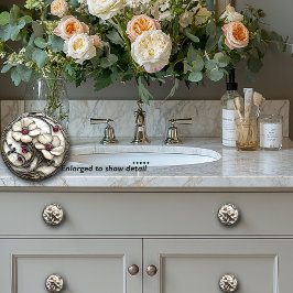 アールデコホワイトガラス花エレガント赤ルビービーズ セラミックノブ