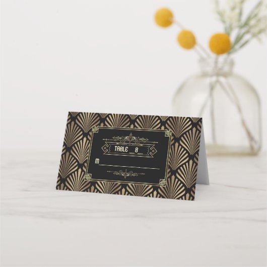 アールデコホワイトギャツビー結婚1920年代のテーブル番号 プレイスカード (正面)