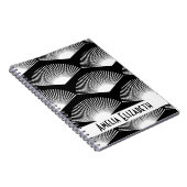 アールデコホワイトファンパターンブラックパーソナライズ ノートブック (右側)