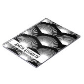 アールデコホワイトファンパターンブラックパーソナライズ ノートブック (左側)