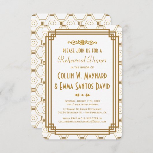 アールデコホワイトリハーサルディナー招待状 招待状 (正面/裏面)