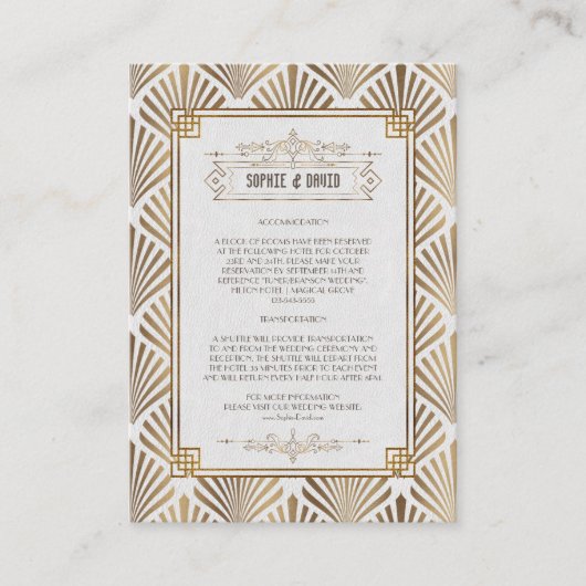 アールデコホワイト金ゴールドギャツビー1920結婚年代の詳細 エンクロージャーカード (正面)