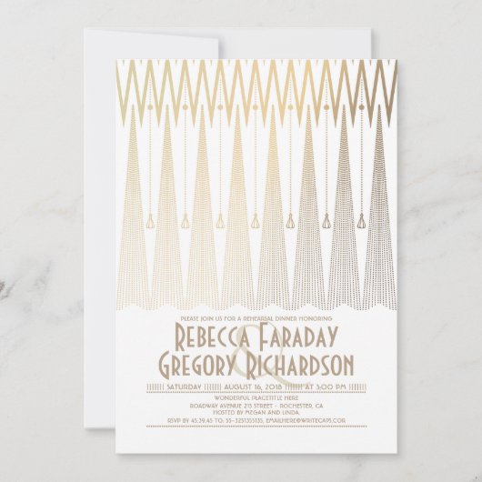 アールデコホワイト&金ゴールドギャツビーリハーサルディナー 招待状 (正面)