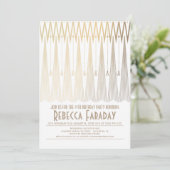 アールデコホワイト&金ゴールドギャツビー誕生日パーティー 招待状 (スタンド正面)