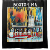 アールデコボストンスワンボーツ黒地 シャワーカーテン (正面)