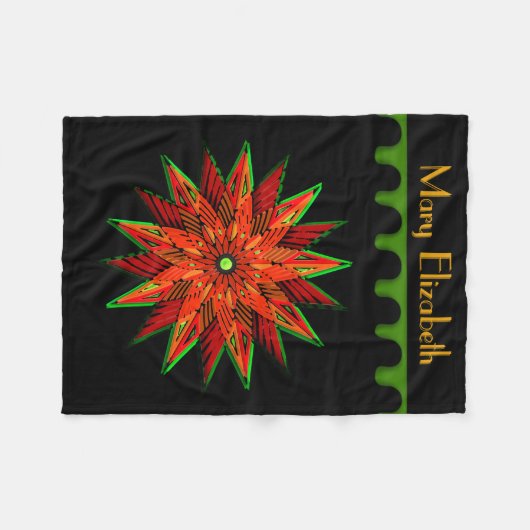 アールデコポインセチアWOW (パーソナライズされた) フリースブランケット (正面(横))