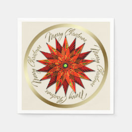 アールデコポインセティアクリスマス紙ナプキンス スタンダードカクテルナプキン
