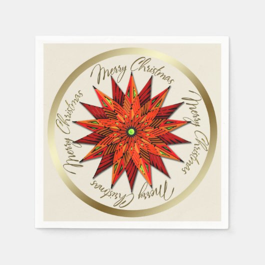 アールデコポインセティアクリスマス紙ナプキンス スタンダードカクテルナプキン (正面)