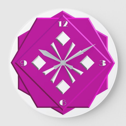 アールデコマゼンタ幾何学模様 ラージ壁時計 (正面)