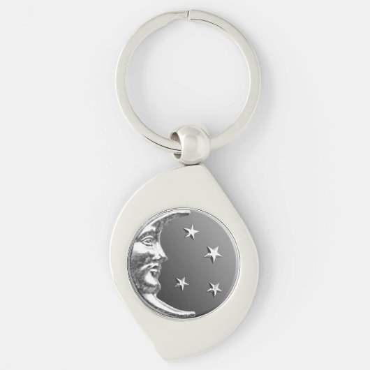 アールデコムーンと星 – グレー/グレーとシルバー キーホルダー (正面)