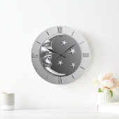 アールデコムーンと星 – グレー/グレーとシルバー ラージ壁時計 (ホーム)