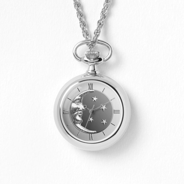 アールデコムーンと星 – グレー/グレーとシルバー 腕時計 (正面)