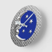 アールデコムーンアンドスターコバルトブルーとシルバー ラウンド壁時計 (傾斜)