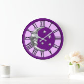 アールデコムーンアンドスターズ – アメジストパープル&シルバー ラージ壁時計 (ホーム)