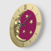 アールデコムーン&スターズ – ブルゴーニュと金ゴールド ラージ壁時計 (傾斜)