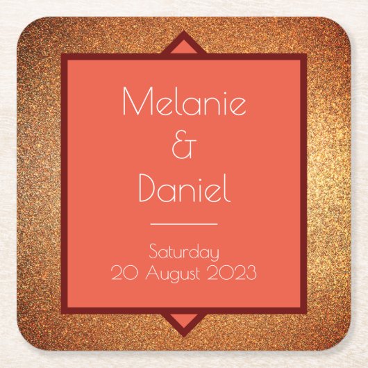 アールデコモダンギャツビーグリッター結婚ズ スクエアペーパーコースター (正面)