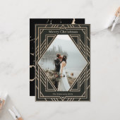 アールデコモダンゴールデンクリスマスフォトデザイン カード (正面/裏面インサイチュ)