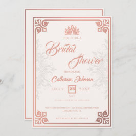 アールデコモダンピーコックバラピンクブライダルシャワー 招待状