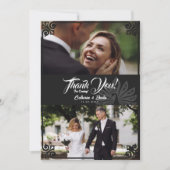 アールデコモダンピーコックブラック2フォト結婚ズ サンキューカード (正面)