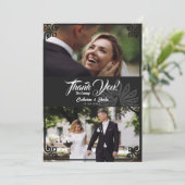 アールデコモダンピーコックブラック2フォト結婚ズ サンキューカード (スタンド正面)