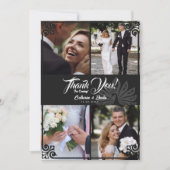 アールデコモダンピーコックブラック4フォト結婚ズ サンキューカード (正面)