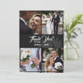 アールデコモダンピーコックブラック4フォト結婚ズ サンキューカード (スタンド正面)