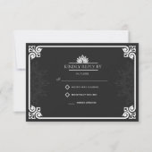 アールデコモダンピーコックホワイトとブラック結婚ズ 出欠カード (正面)