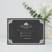 アールデコモダンピーコックホワイトとブラック結婚ズ 出欠カード (スタンド正面)