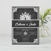 アールデコモダンピーコックホワイトとブラック結婚ズ 招待状 (スタンド正面)