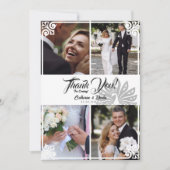 アールデコモダンピーコックホワイト4フォト結婚ズ サンキューカード (正面)