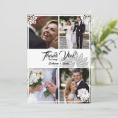 アールデコモダンピーコックホワイト4フォト結婚ズ サンキューカード (スタンド正面)