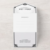 アールデコモダンピーコック白黒結婚ズ オールインワン招待状 (外側)