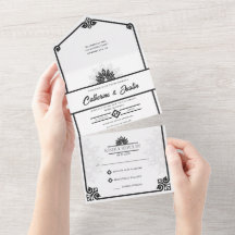 アールデコモダンピーコック白黒結婚ズ