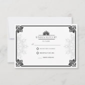 アールデコモダンピーコック白黒結婚ズ 出欠カード (正面)