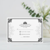 アールデコモダンピーコック白黒結婚ズ 出欠カード (スタンド正面)