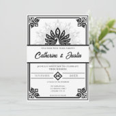 アールデコモダンピーコック白黒結婚ズ 招待状 (スタンド正面)