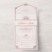 アールデコモダンピーコック赤面バラピンク結婚ズ オールインワン招待状 (内側)