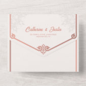 アールデコモダンピーコック赤面バラピンク結婚ズ オールインワン招待状 (裏面)