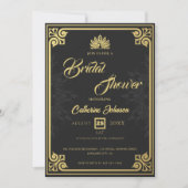 アールデコモダンピーコック金ゴールドブラックブライダルシャワー 招待状 (正面)