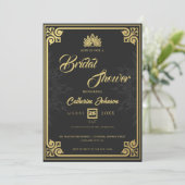 アールデコモダンピーコック金ゴールドブラックブライダルシャワー 招待状 (スタンド正面)