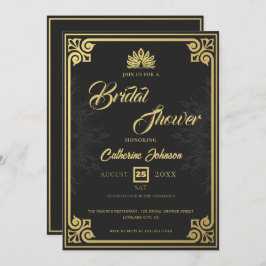 アールデコモダンピーコック金ゴールドブラックブライダルシャワー 招待状